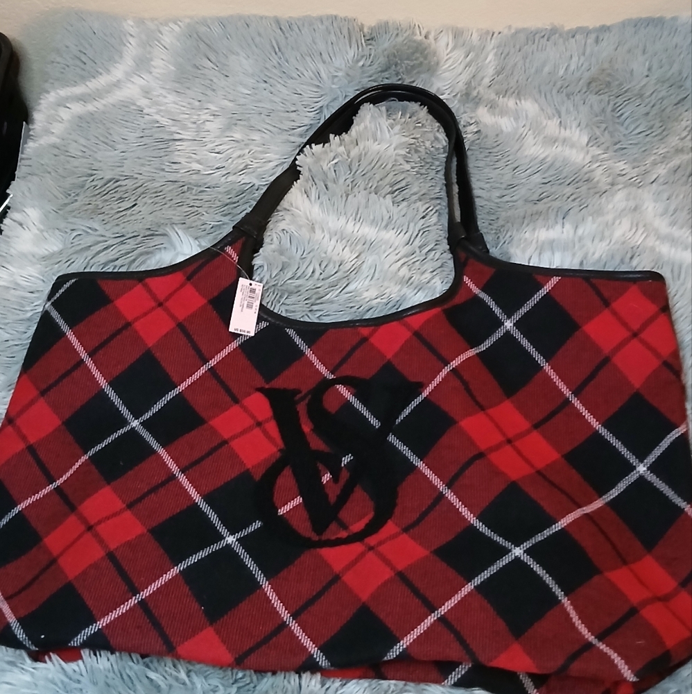 Victoria's Secret Red and Black Plaid Tote